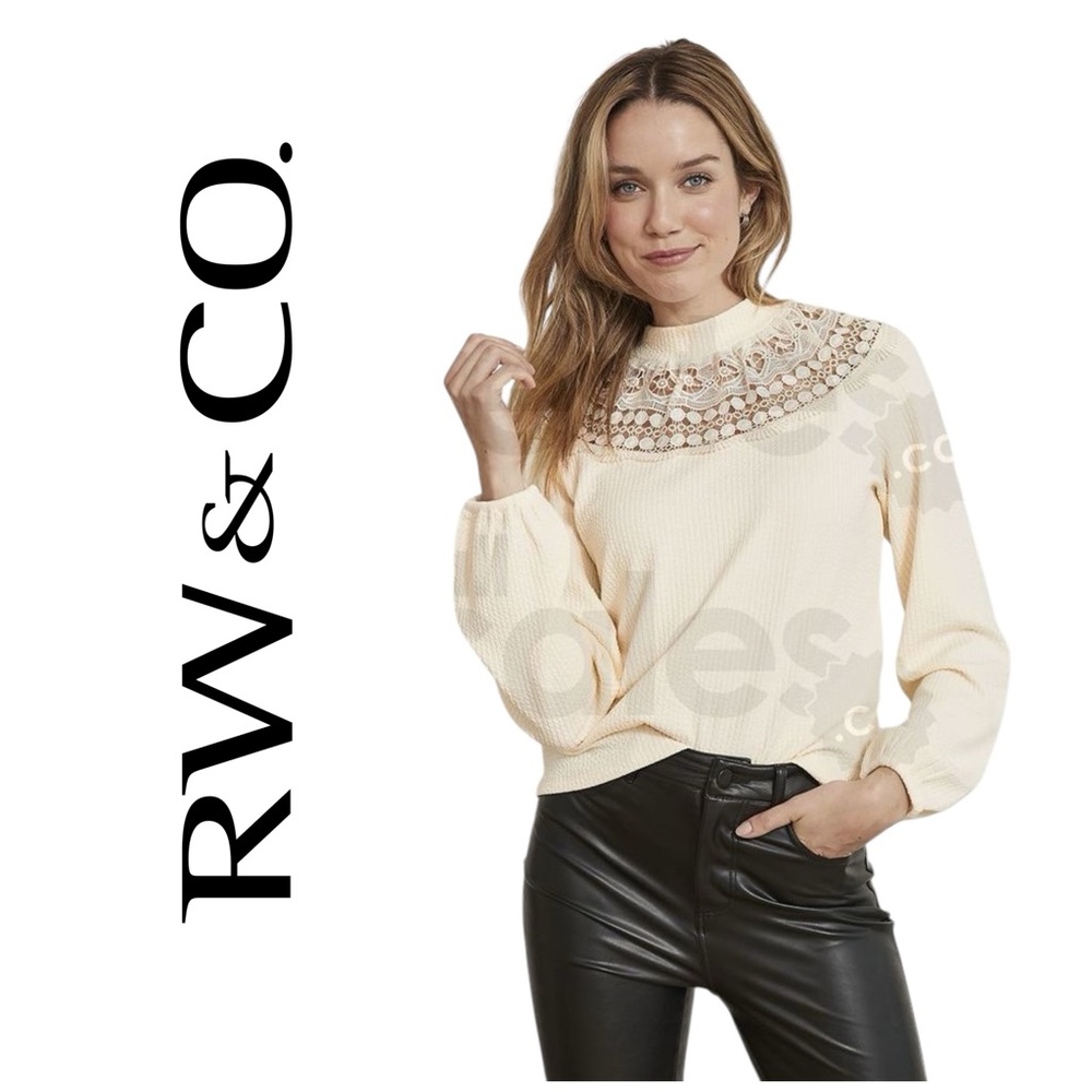 RW&CO. Pink Crochet Yoke Blouse